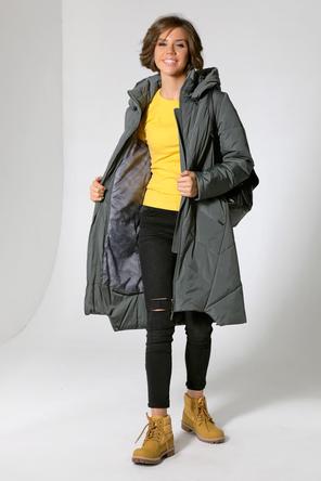 Длинное стеганое пальто DW-22412 на зиму, цвет серо-оливковый, фото 4
